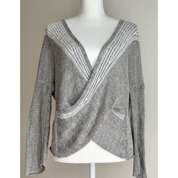 Soft Surroundings Loose Knit Wrap Front Sweater Plunging V-Neck Gray Size Small - Picture 1 of 11